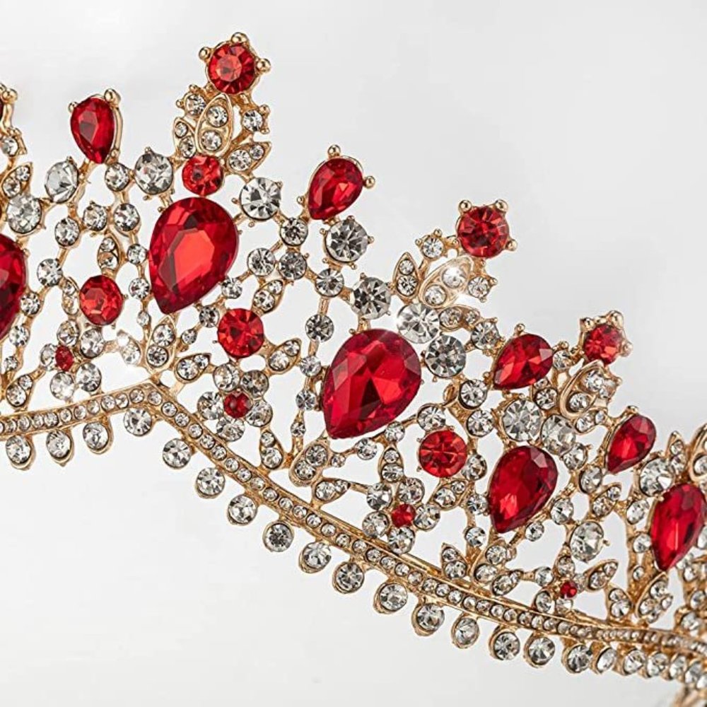 NEW Sparkling Bling Crystal Rhinestone Tiara Necklace Set: Ruby Red + FR…
